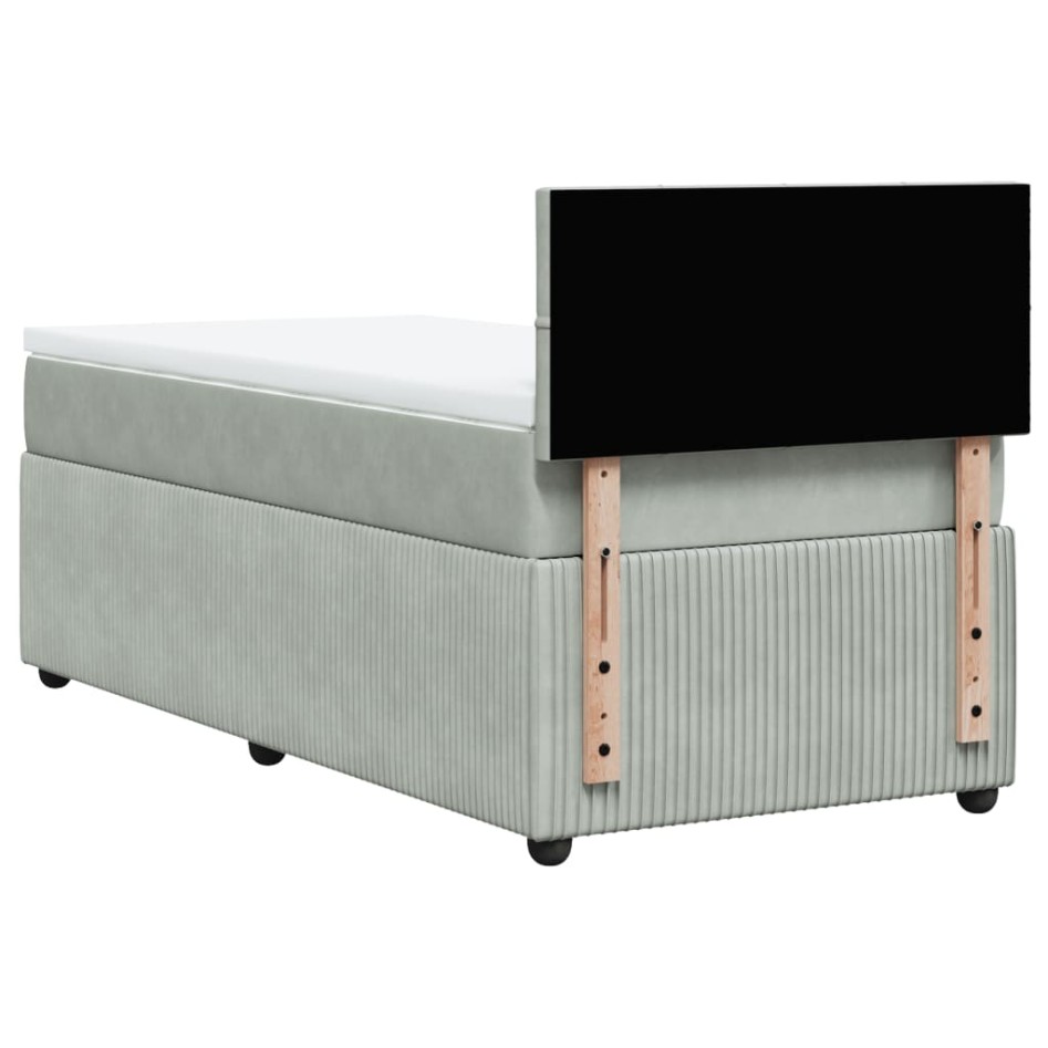 Cama box spring con colchón terciopelo gris claro 90x190