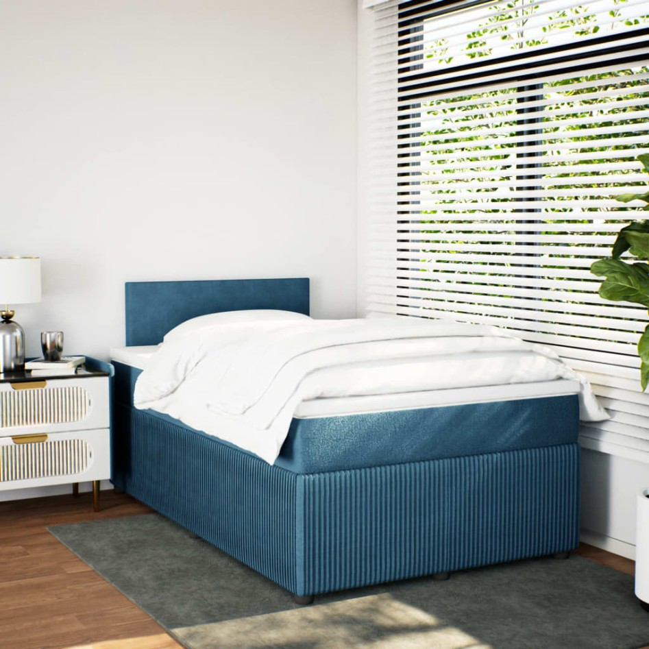 Cama box spring con colchón terciopelo azul 120x190