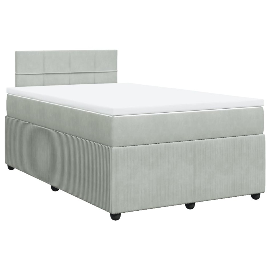 Cama box spring con colchón terciopelo gris claro 120x190