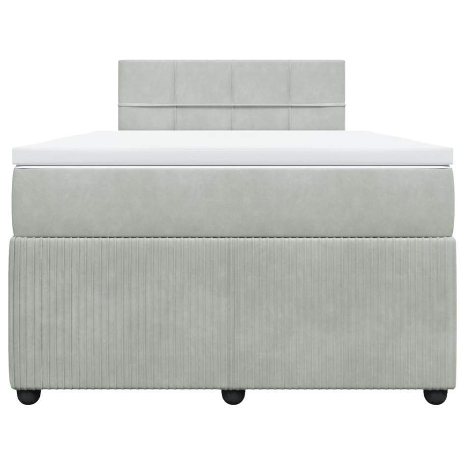 Cama box spring con colchón terciopelo gris claro 120x190