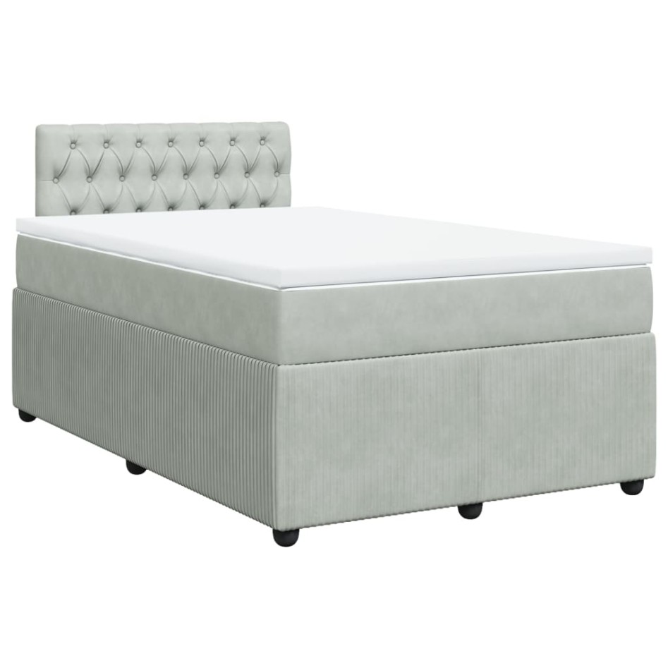 Cama box spring con colchón terciopelo gris claro 120x190