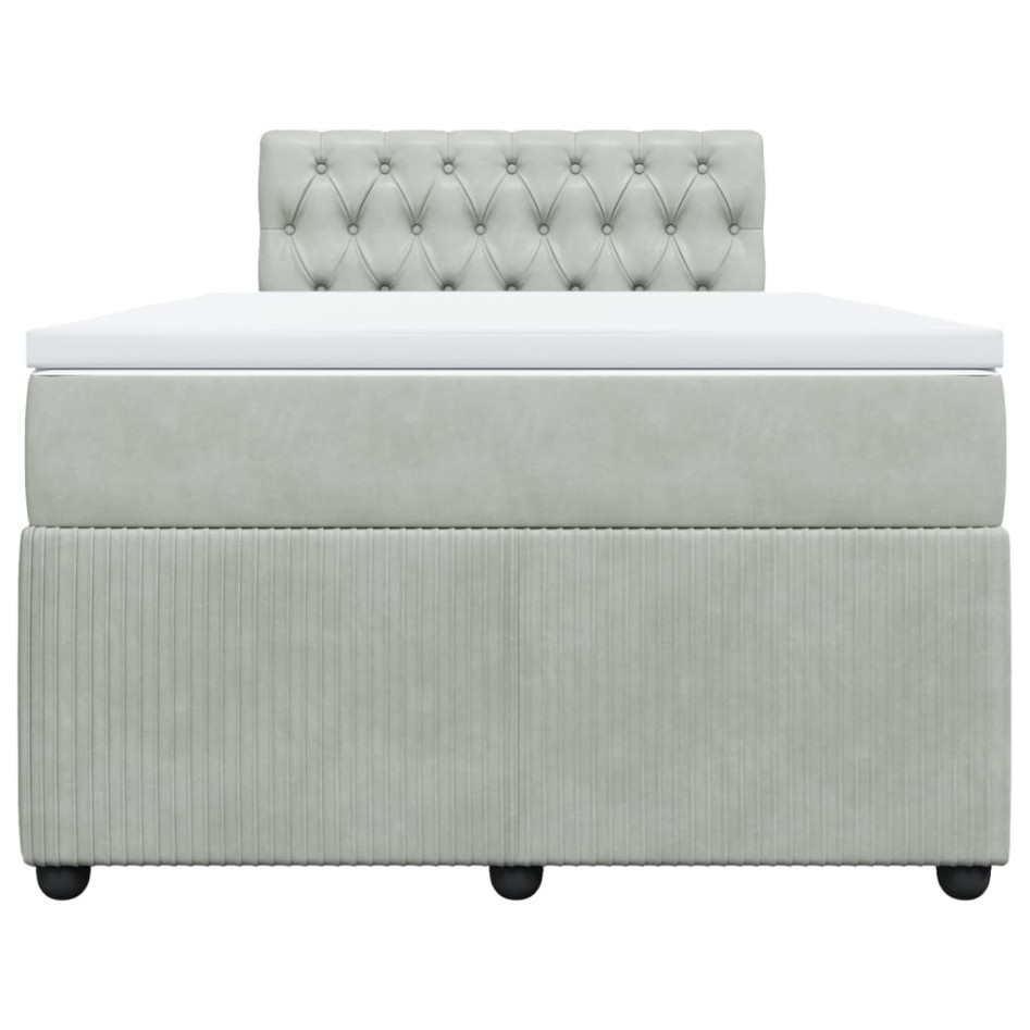Cama box spring con colchón terciopelo gris claro 120x190