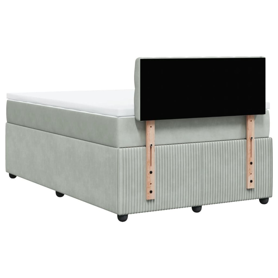 Cama box spring con colchón terciopelo gris claro 120x190