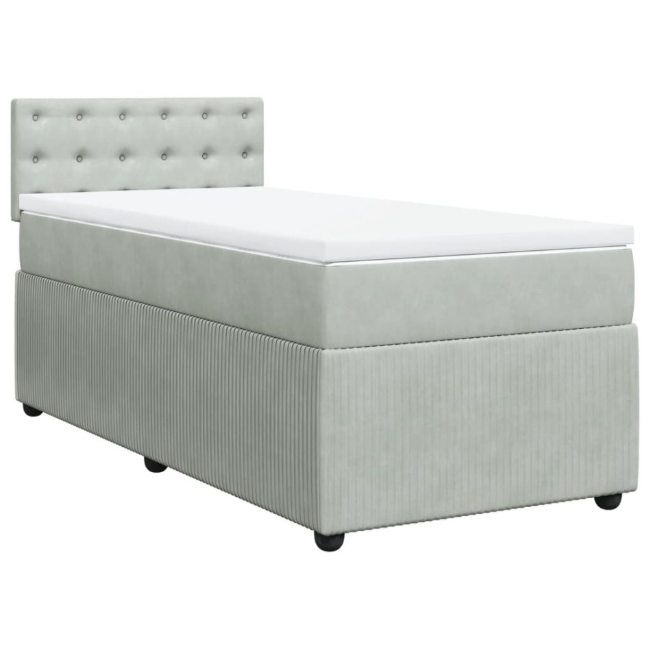 Cama box spring con colchón terciopelo gris claro 90x190