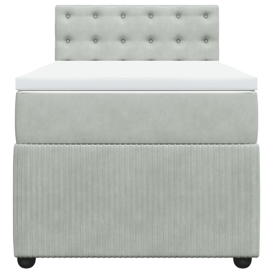 Cama box spring con colchón terciopelo gris claro 90x190