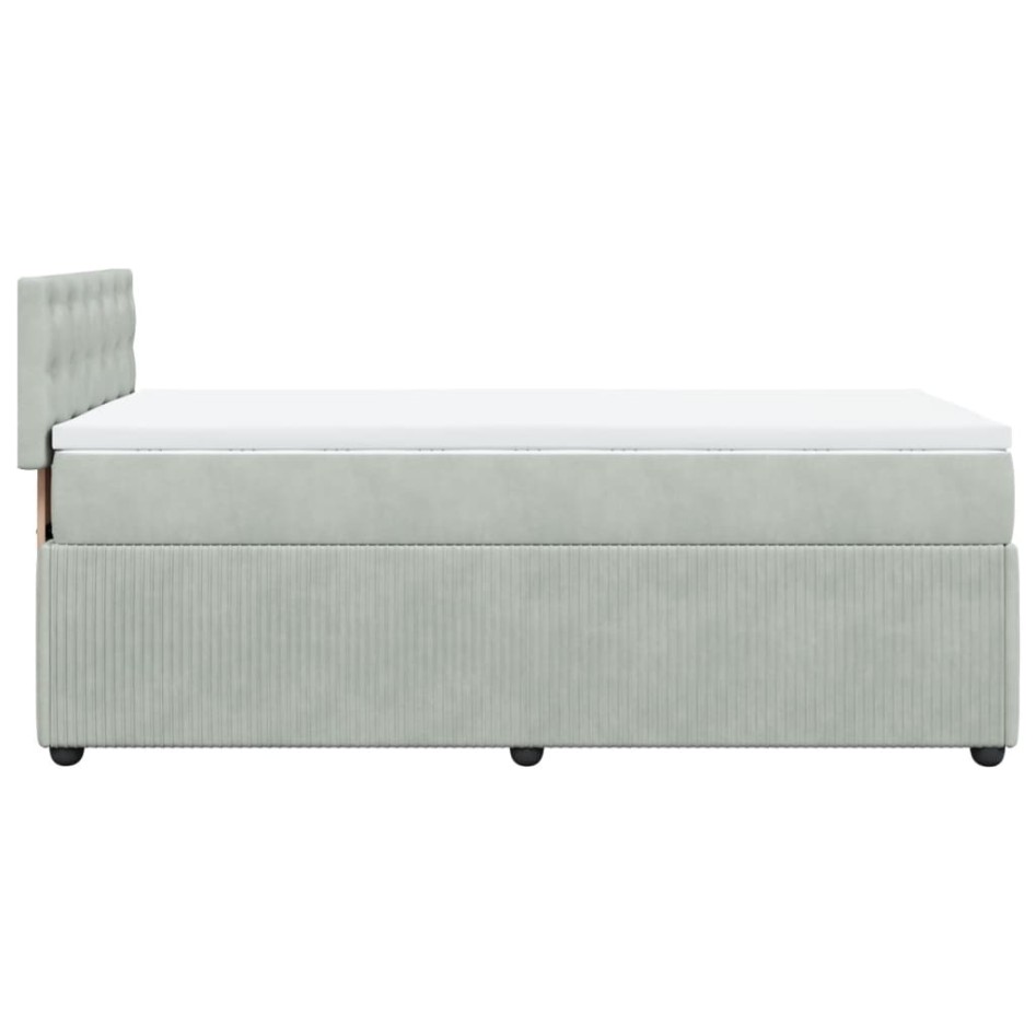 Cama box spring con colchón terciopelo gris claro 90x190