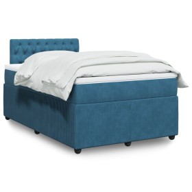 Cama box spring con colchón terciopelo azul 120x200