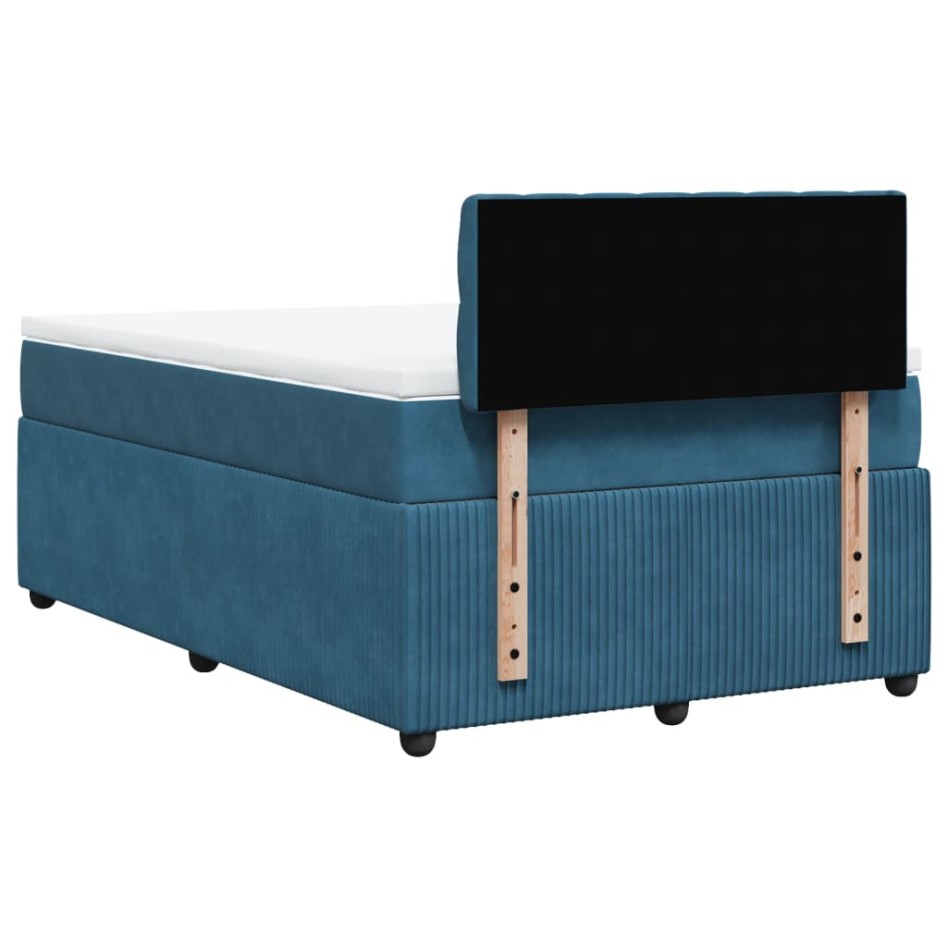 Cama box spring con colchón terciopelo azul 120x200