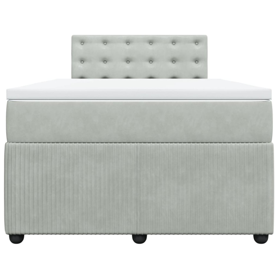 Cama box spring con colchón terciopelo gris claro 120x200