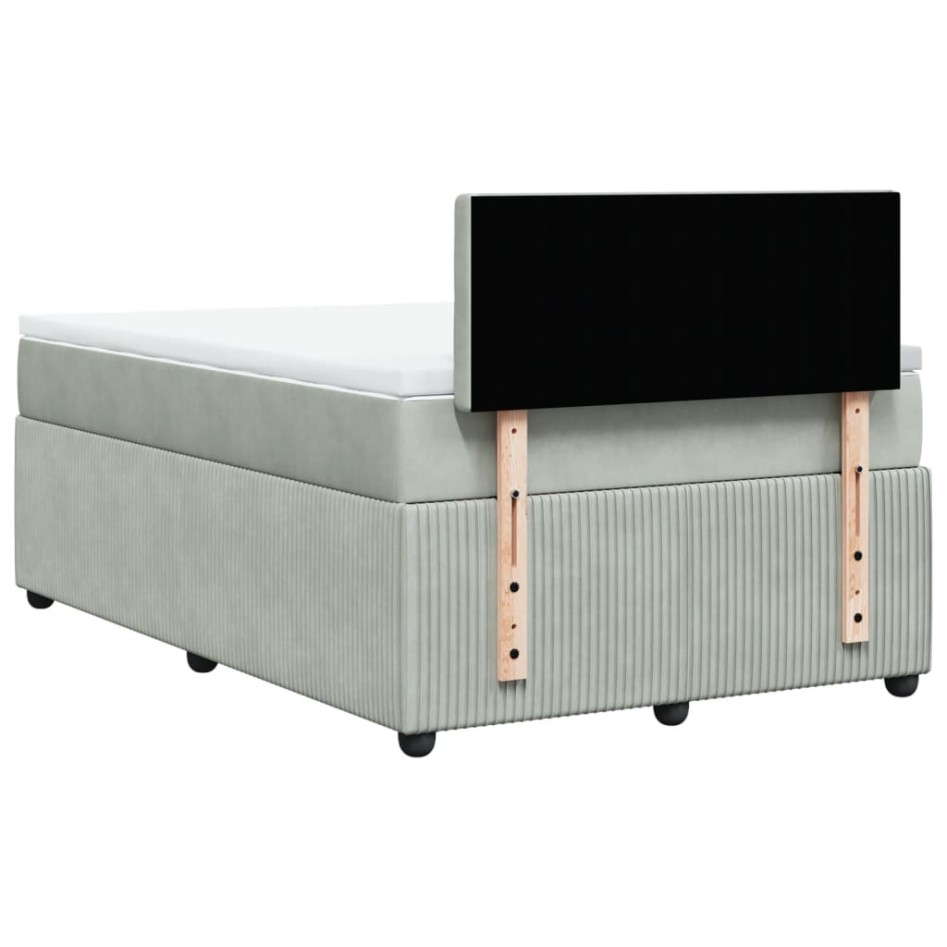 Cama box spring con colchón terciopelo gris claro 120x200