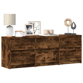 Mueble de TV LED madera ingeniería roble ahumado 140x34x50