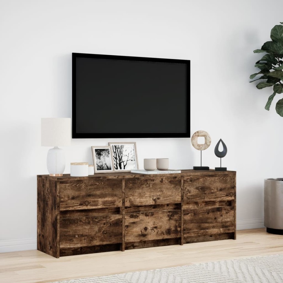 Mueble de TV LED madera ingeniería roble ahumado 140x34x50
