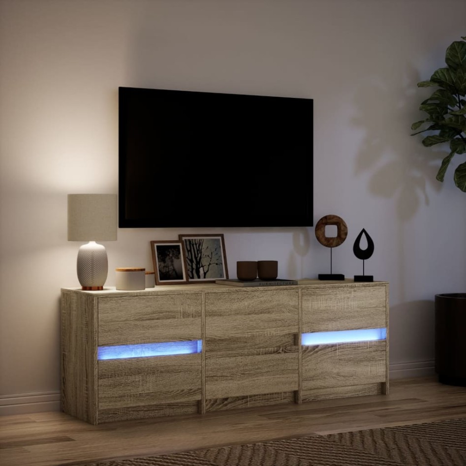 Mueble de TV LED madera de ingeniería roble Sonoma 140x34x50