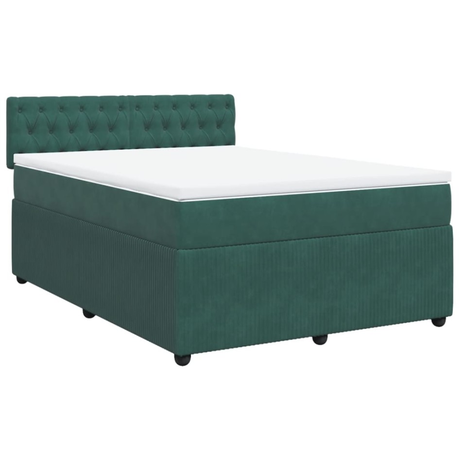 Cama box spring con colchón terciopelo verde oscuro 140x190