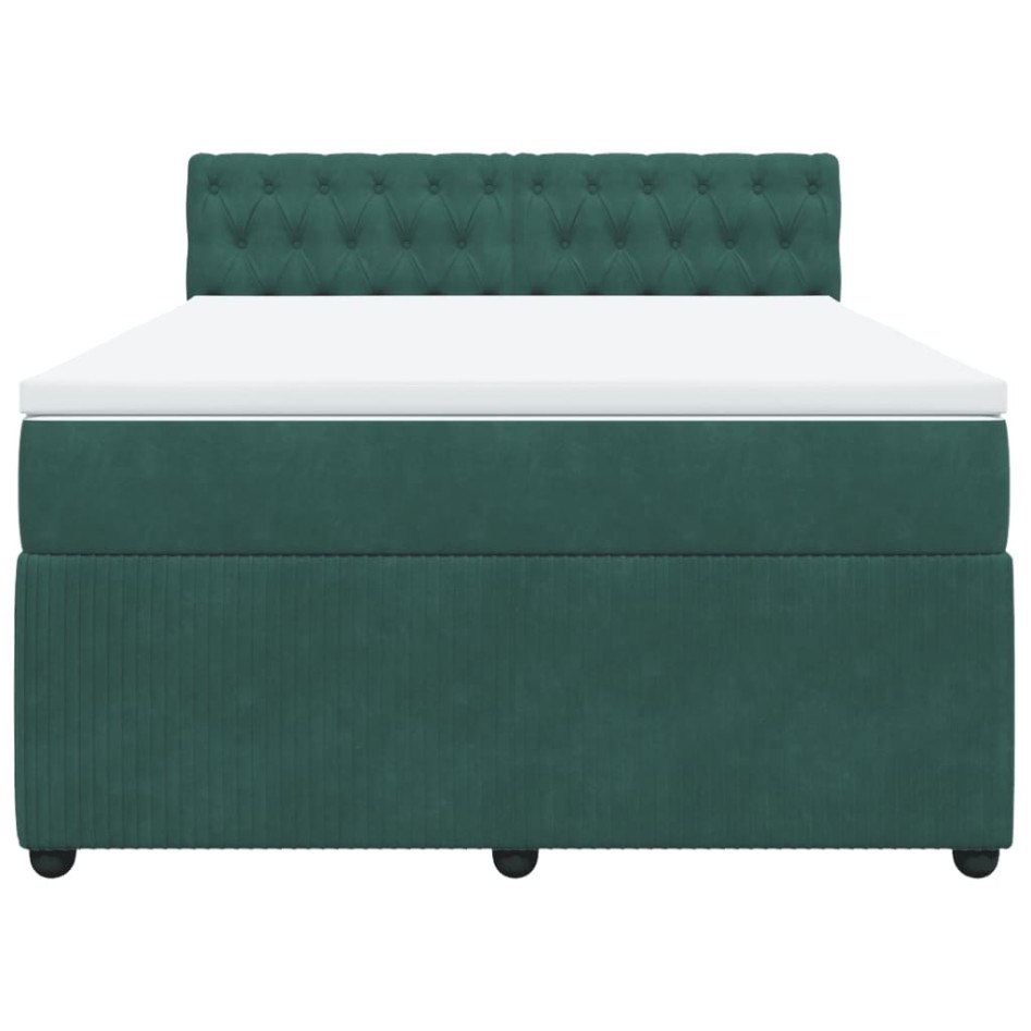 Cama box spring con colchón terciopelo verde oscuro 140x190