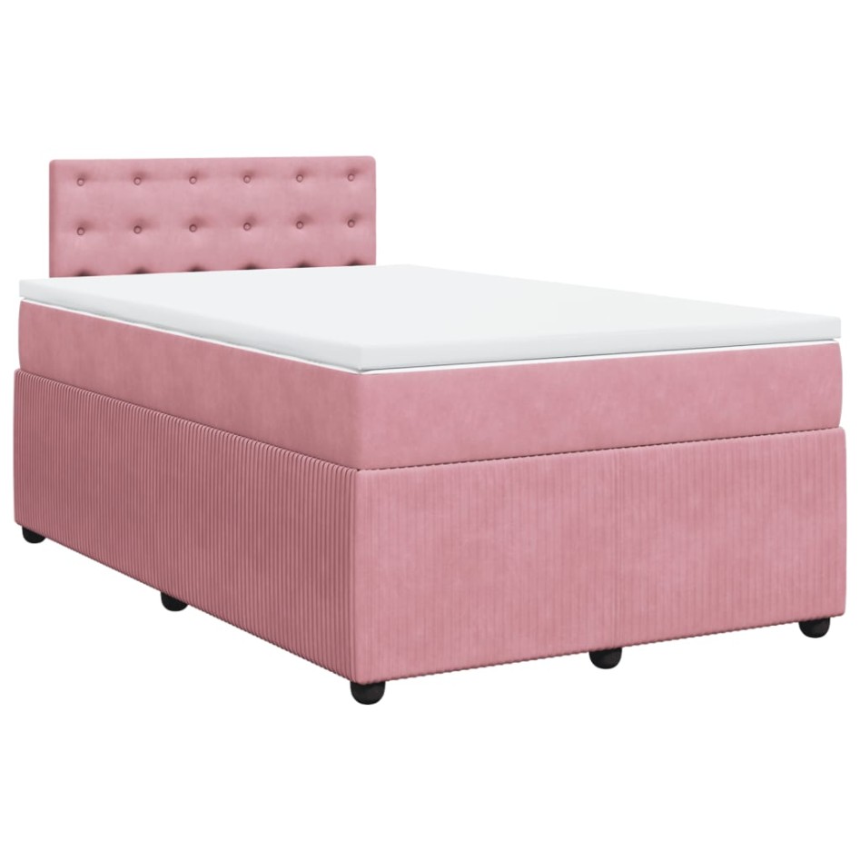 Cama box spring con colchón terciopelo rosa 120x190
