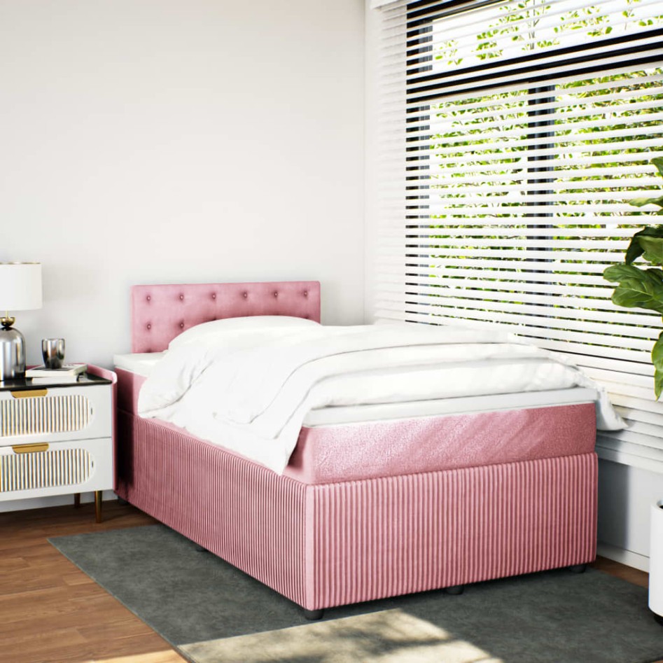 Cama box spring con colchón terciopelo rosa 120x190