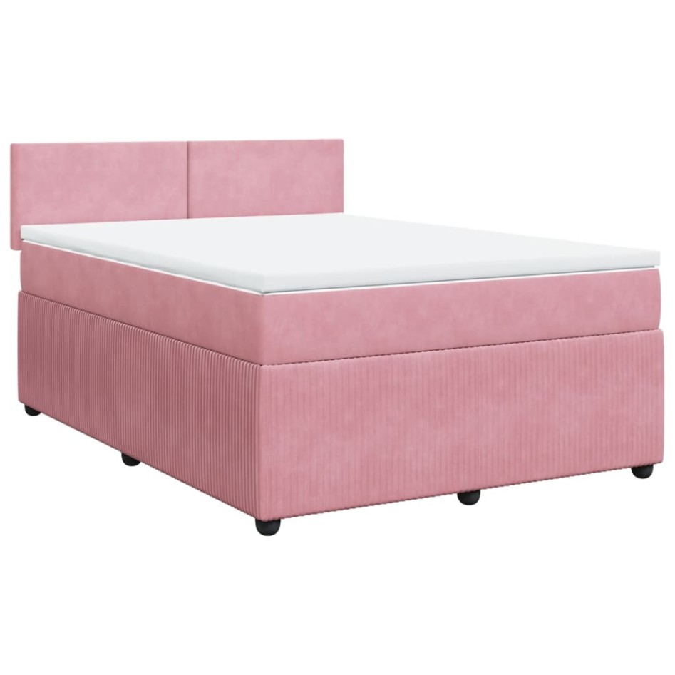 Cama box spring con colchón terciopelo rosa 140x200