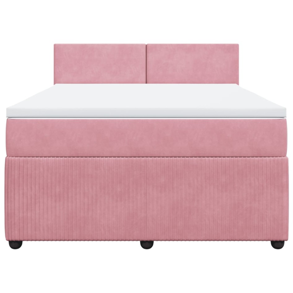 Cama box spring con colchón terciopelo rosa 140x200