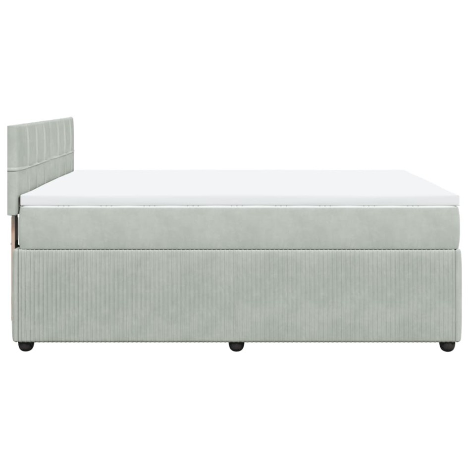 Cama box spring con colchón terciopelo gris claro 140x190