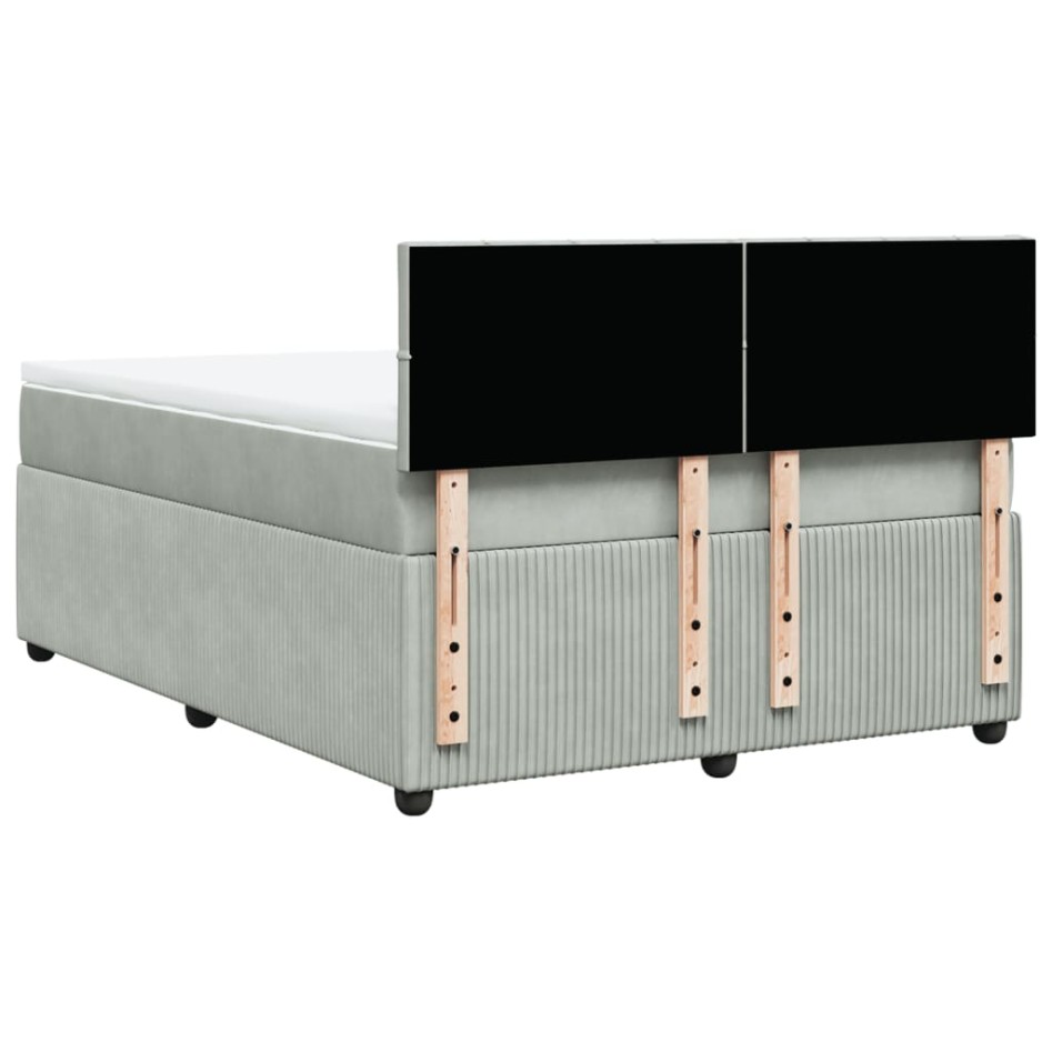 Cama box spring con colchón terciopelo gris claro 140x190