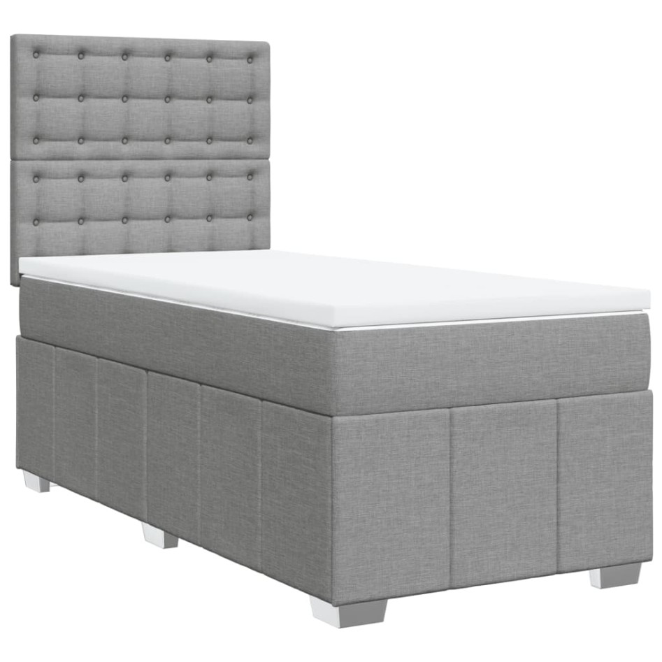 Cama box spring con colchón tela gris claro 90x190