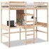 Cama alta con escritorio y estantes madera maciza 90x200