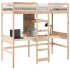 Cama alta con escritorio y estantes madera maciza 90x200