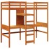 Cama alta escritorio y estantes madera maciza marrón 90x200