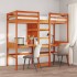 Cama alta escritorio y estantes madera maciza marrón 90x200