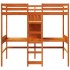 Cama alta escritorio y estantes madera maciza marrón 90x200