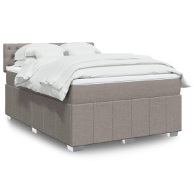 Cama box spring con colchón tela gris taupe 140x200