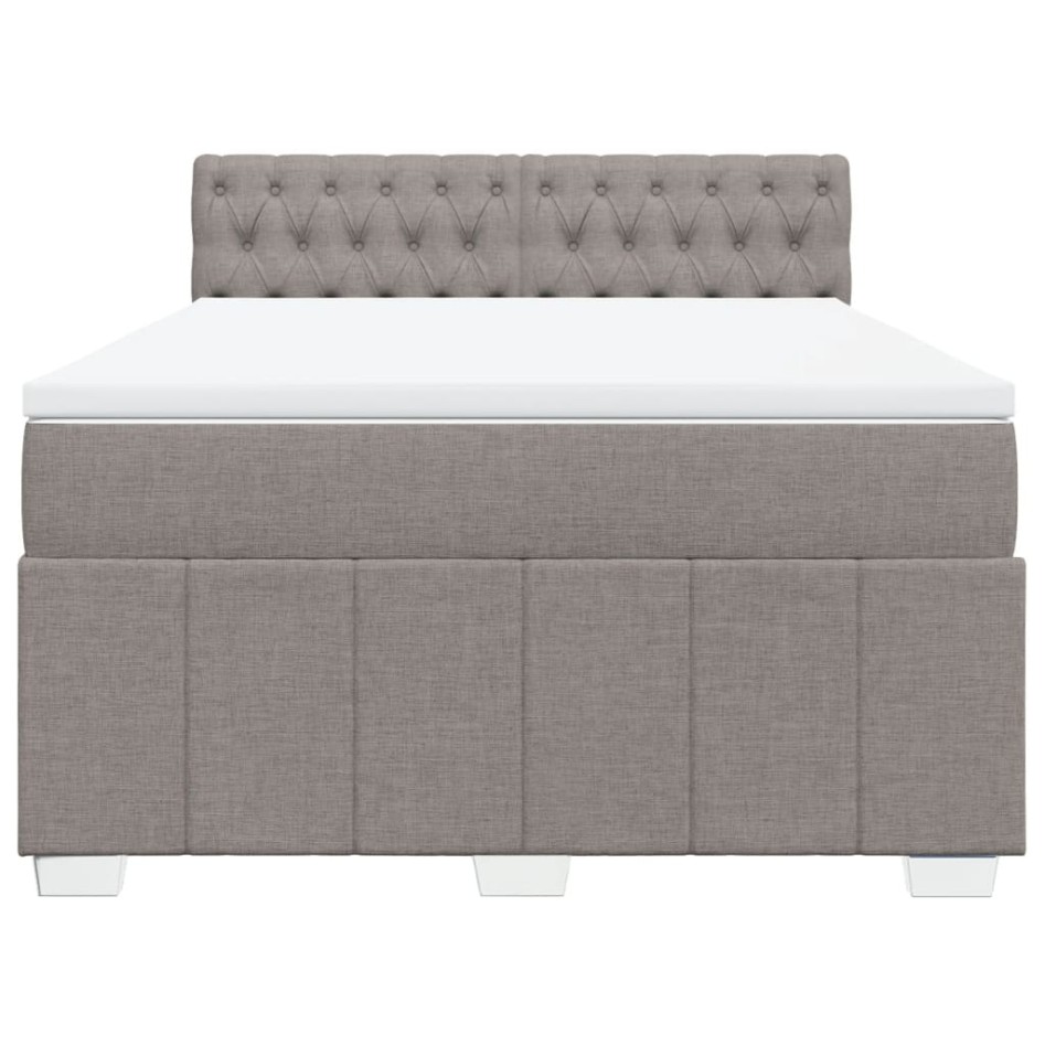 Cama box spring con colchón tela gris taupe 140x200