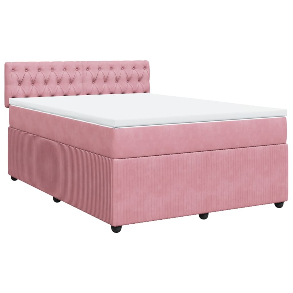 Cama box spring con colchón terciopelo rosa 140x200