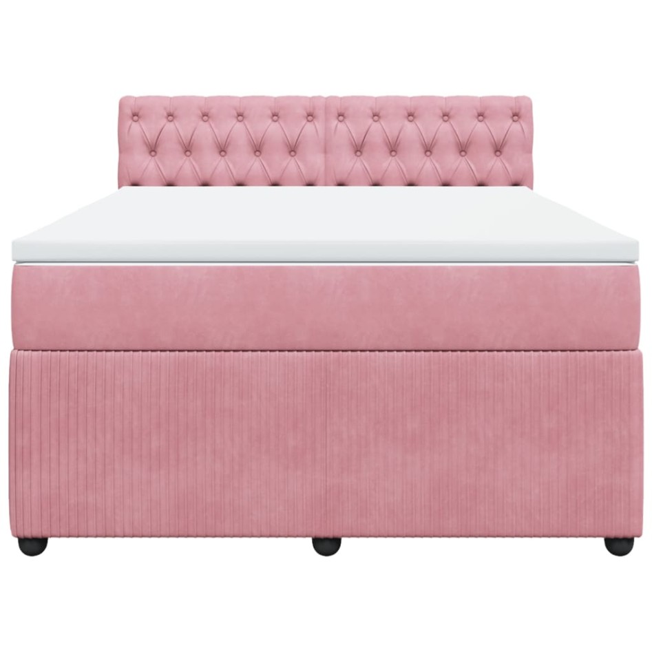 Cama box spring con colchón terciopelo rosa 140x200