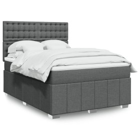 Cama box spring con colchón tela gris oscuro 140x190