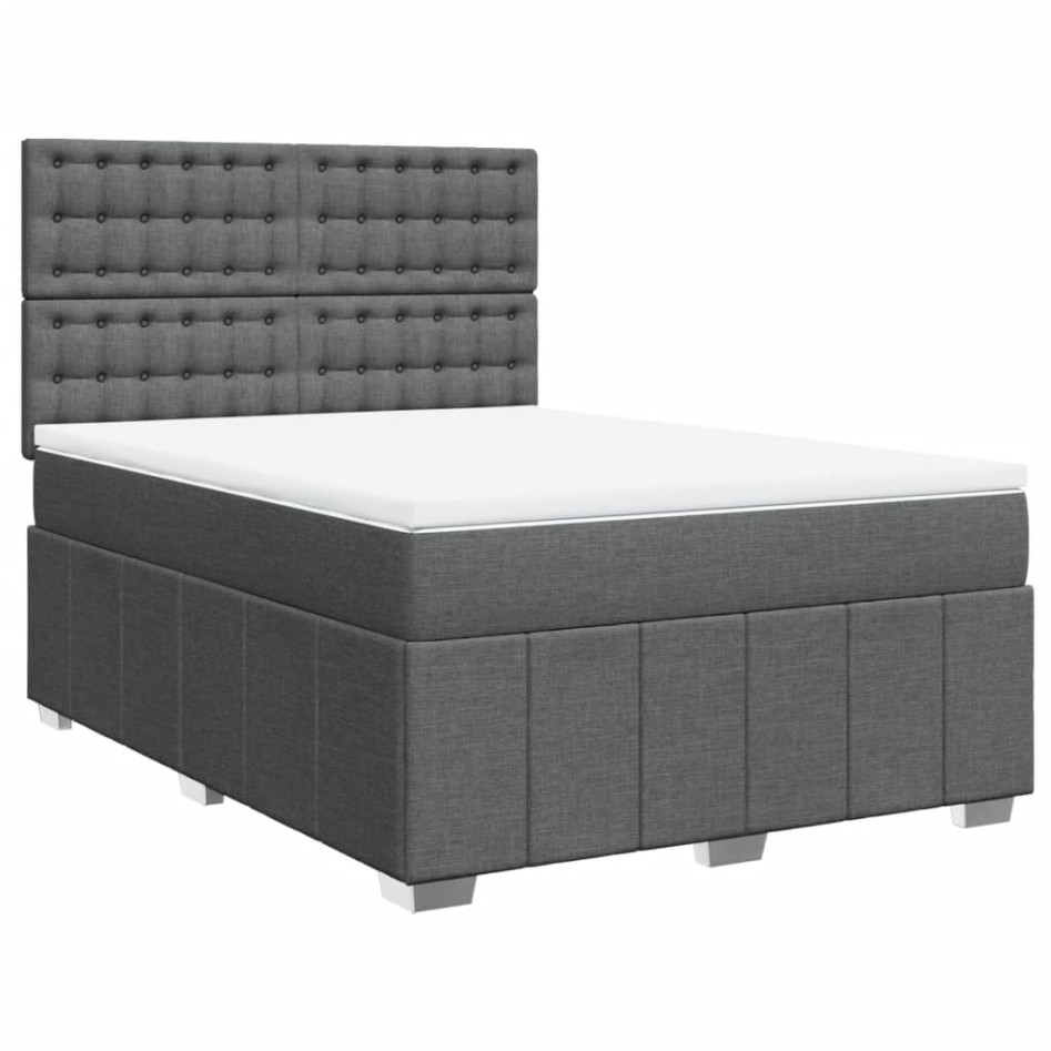 Cama box spring con colchón tela gris oscuro 140x190