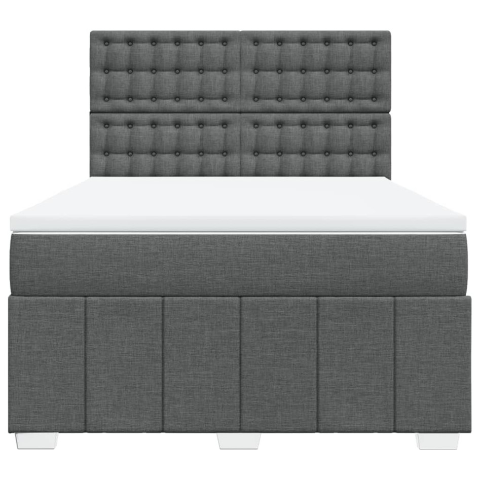 Cama box spring con colchón tela gris oscuro 140x190