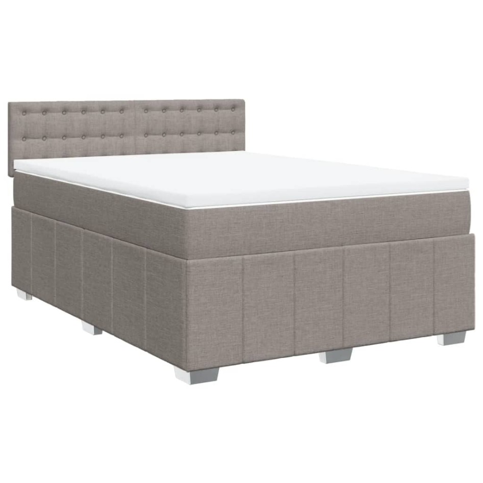 Cama box spring con colchón tela gris taupe 140x200