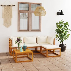 Set muebles de jardín 5 pzas con cojines madera maciza