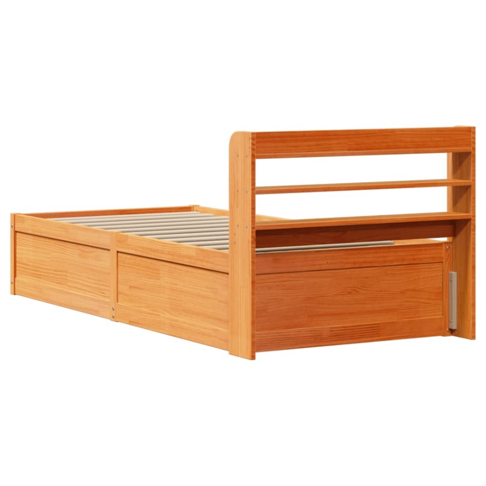 Estructura cama con cabecero madera pino marrón cera 100x200