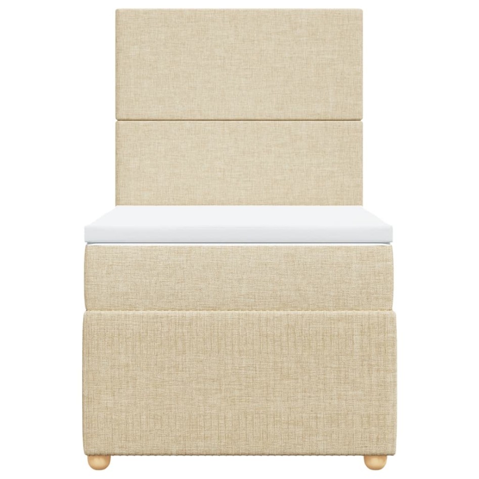 Cama box spring con colchón tela color crema 90x200