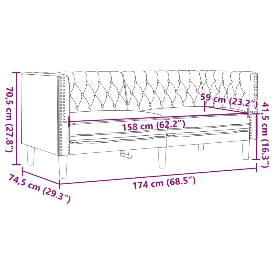 Sofá Chesterfield de 2 plazas piel de ante sintético