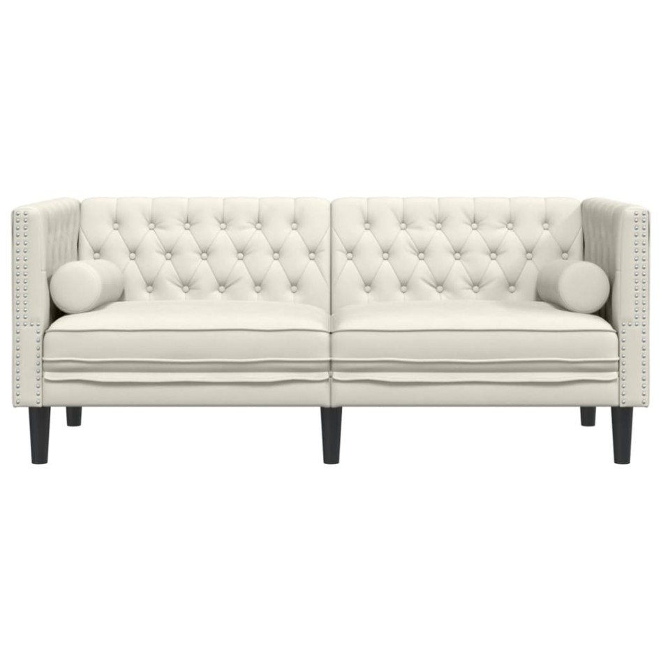 Sofá Chesterfield 2 plazas con cojines terciopelo blanco