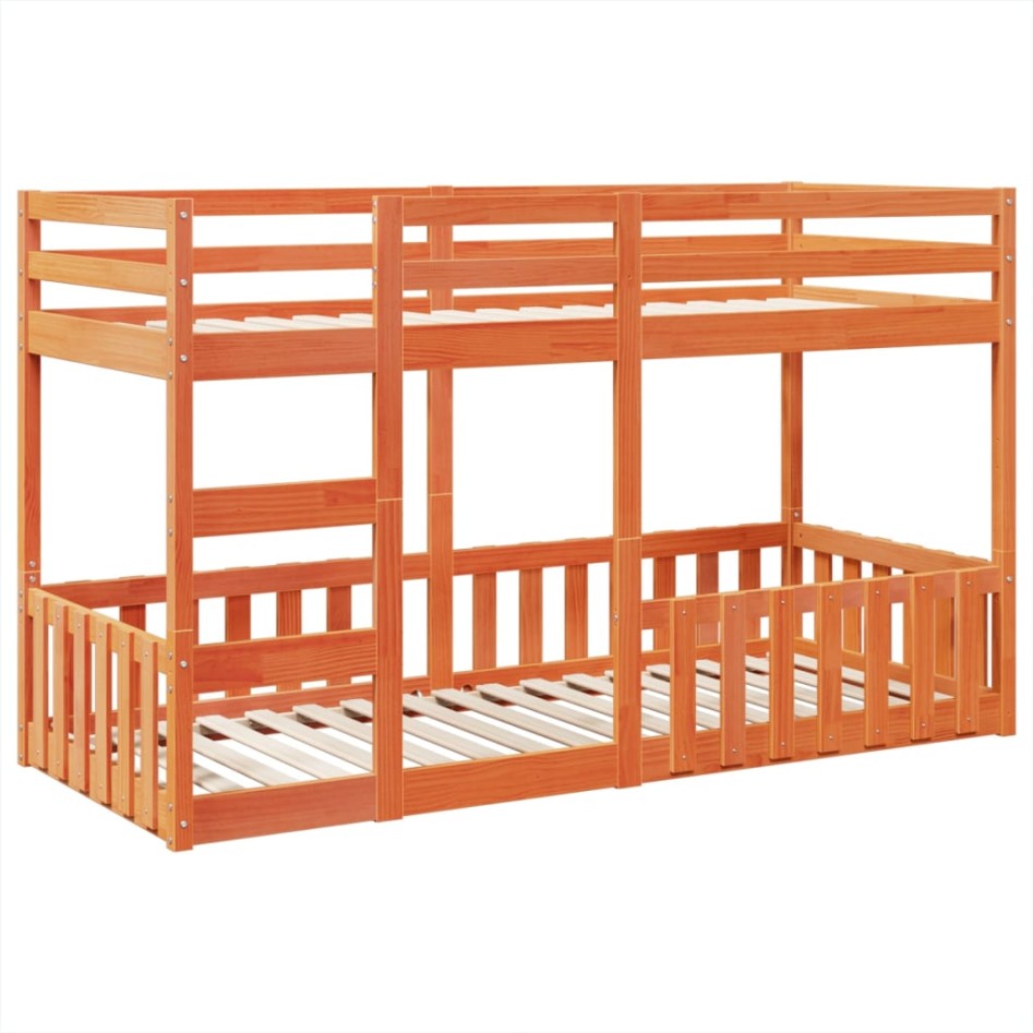 Litera de madera maciza de pino marrón cera 80x200