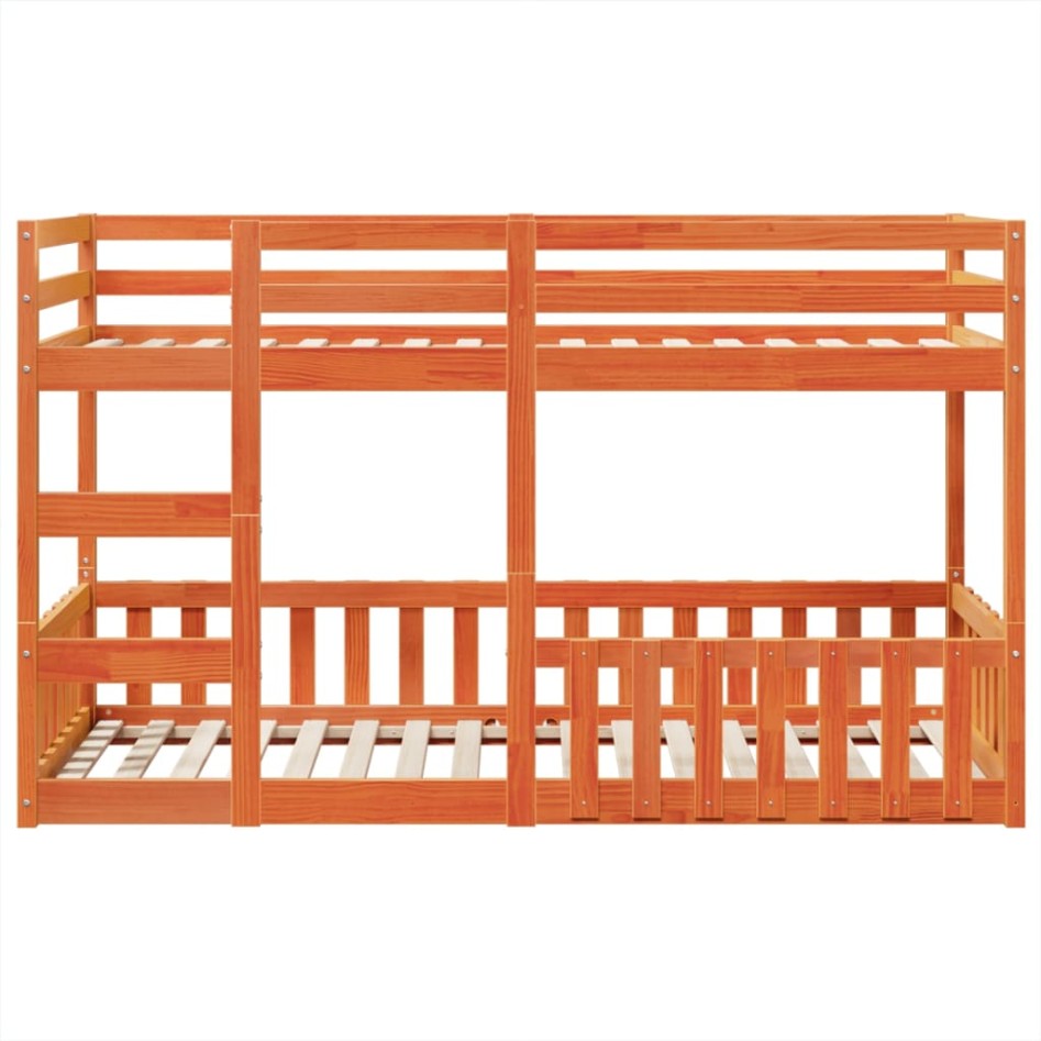 Litera de madera maciza de pino marrón cera 80x200