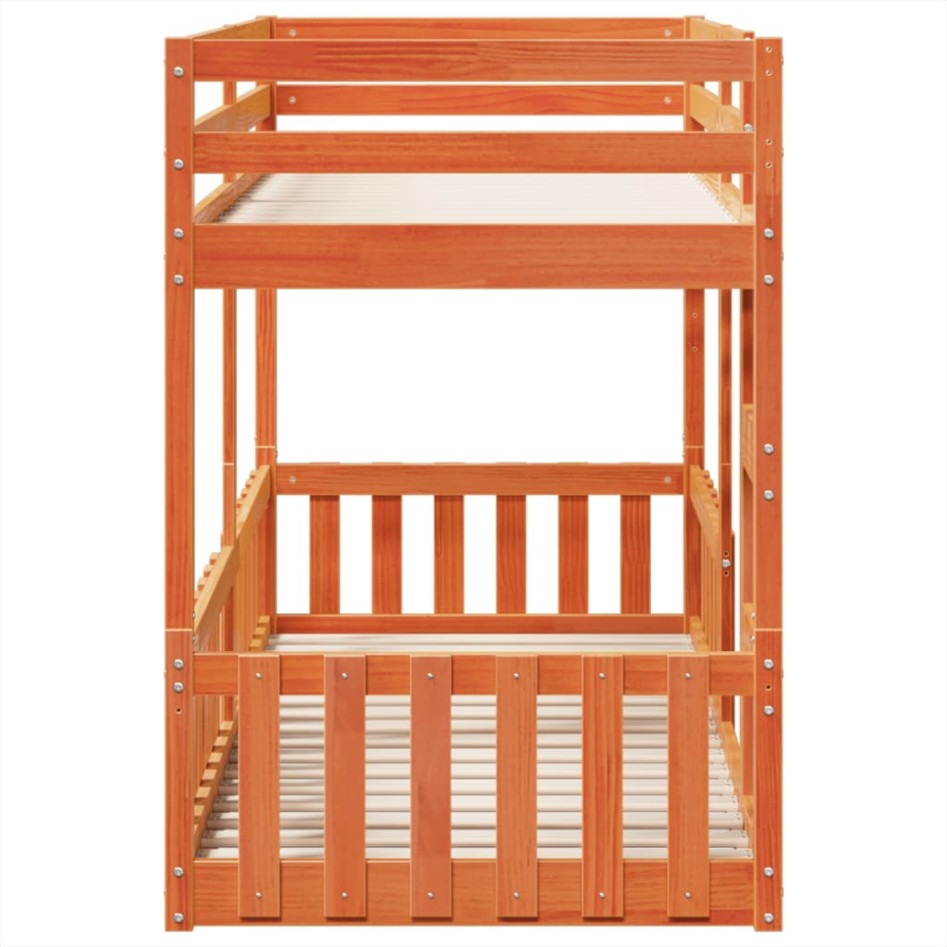 Litera de madera maciza de pino marrón cera 80x200