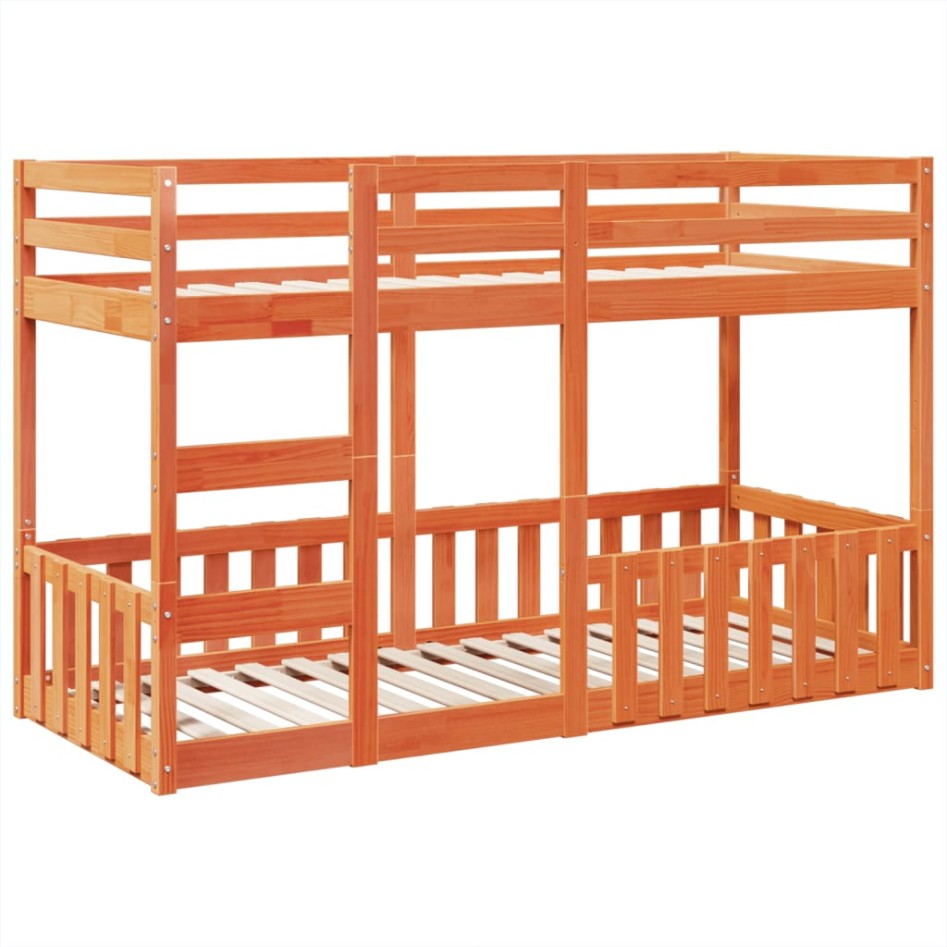 Litera de madera maciza de pino marrón cera 75x190