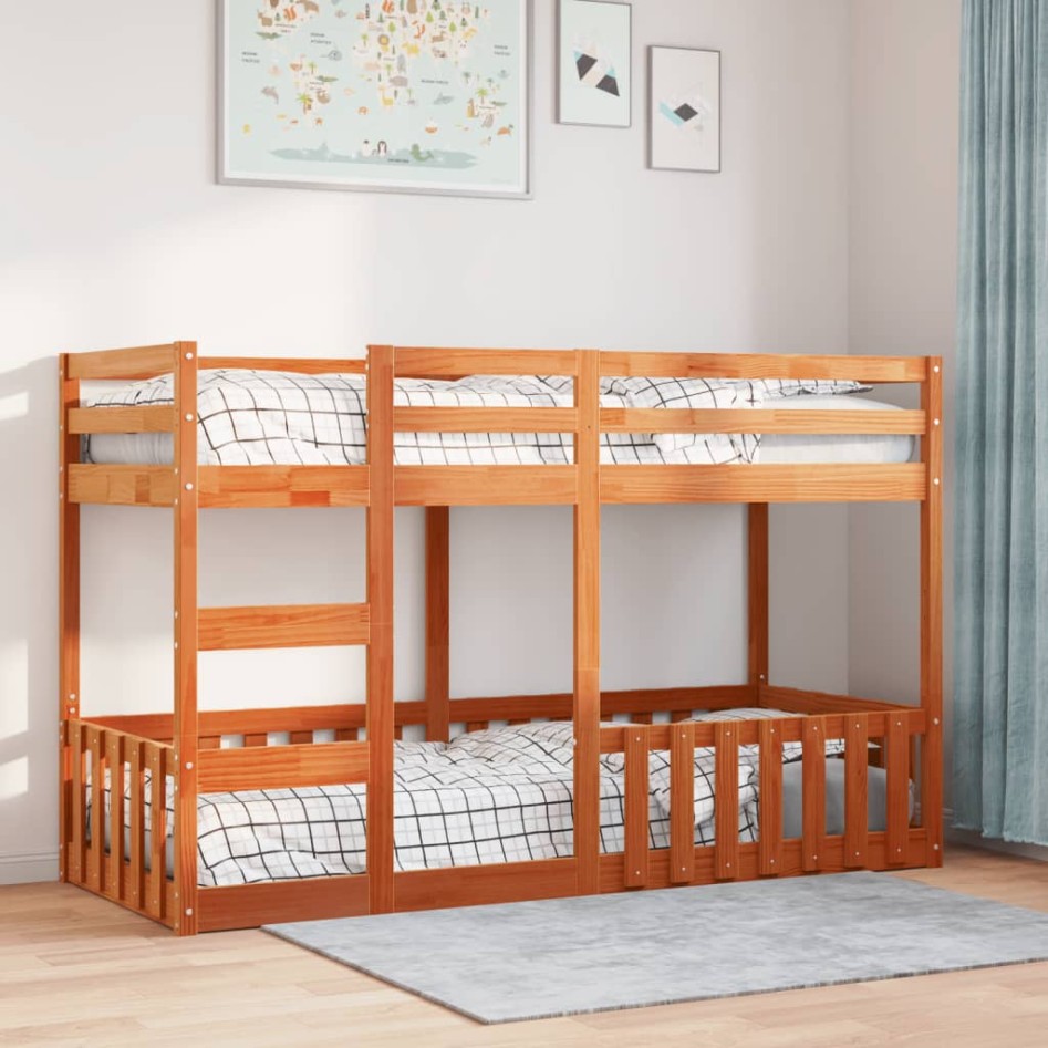 Litera de madera maciza de pino marrón cera 75x190