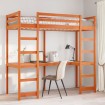 Cama alta sin colchón madera maciza pino marrón cera 75x190 cm